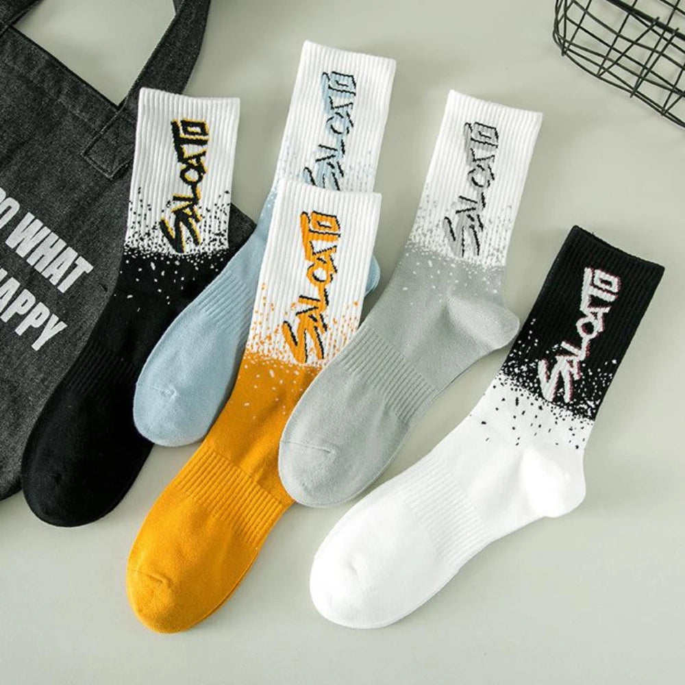 2/3/5 Pairs Women Socks Korean Style Color Letter Fashion Sports Socks Girls Breathable Middle Tube Casual Crew Socks Funny