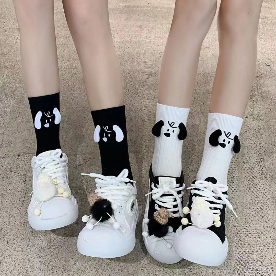 2/3/5 Pairs Women Socks Korean Style Color Letter Fashion Sports Socks Girls Breathable Middle Tube Casual Crew Socks Funny